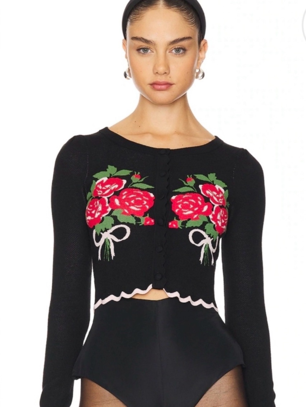 Donella For Love And Lemons Black Cropped Cardigan size small